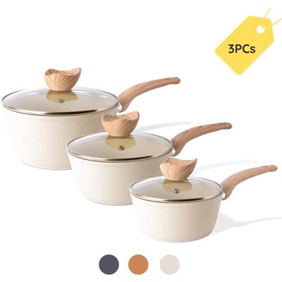 Unbranded (Cream Granite) Nuovva Non Stick Saucepan Set – Induction Saucepan with Lid – 3p Unbranded (Cream Granite) Nuovva Non Stick Saucepan Set – Induction Saucepan with Lid – 3p