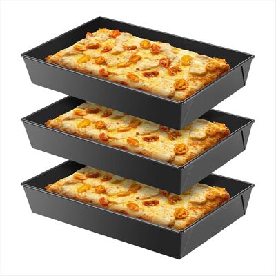 umærket 3-Piece Detroit Style Pizza Pan Set - Rectangular Carbon Steel Pans, 10x14x2.36 umærket 3-Piece Detroit Style Pizza Pan Set - Rectangular Carbon Steel Pans, 10x14x2.36