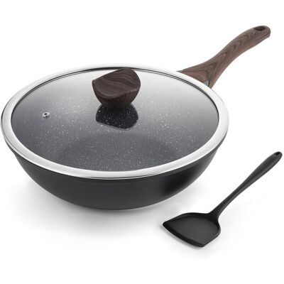 Kordisen Non Stick Induction Wok Pan, 30cm Deep Stir-Fry Pans with Lid, Stay Coo Kordisen Non Stick Induction Wok Pan, 30cm Deep Stir-Fry Pans with Lid, Stay Coo