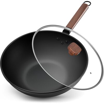 Jobin 13Inch/33cm Wok Non Stick with Lid Carbon Steel Wok and Large Capacity for Jobin 13Inch/33cm Wok Non Stick with Lid Carbon Steel Wok and Large Capacity for