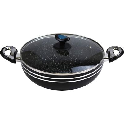 Sterling Ventures Marble Coated Non Stick Wok with Tempered Glass Lid 28CM Black Sterling Ventures Marble Coated Non Stick Wok with Tempered Glass Lid 28CM Black