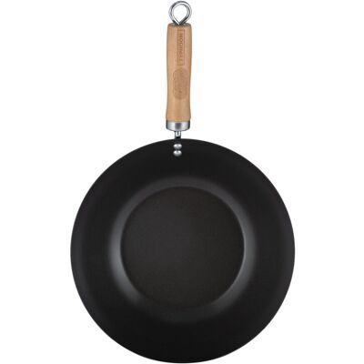 Typhoon Non-Stick Wok Black Carbon Steel 28cm Induction Ergonomic Wooden Handle Cookware Typhoon Non-Stick Wok Black Carbon Steel 28cm Induction Ergonomic Wooden Handle Cookware