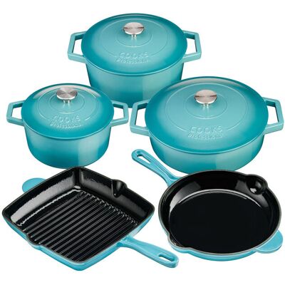 (Teal) Cooks Professional Set of 5 Cast Iron (Teal) Cooks Professional Set of 5 Cast Iron