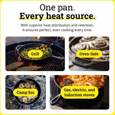 Lodge Pre-Seasoned Cast Iron Skillet for Indoor and Outdoor Use. Induction Fryin Lodge Pre-Seasoned Cast Iron Skillet for Indoor and Outdoor Use. Induction Fryin