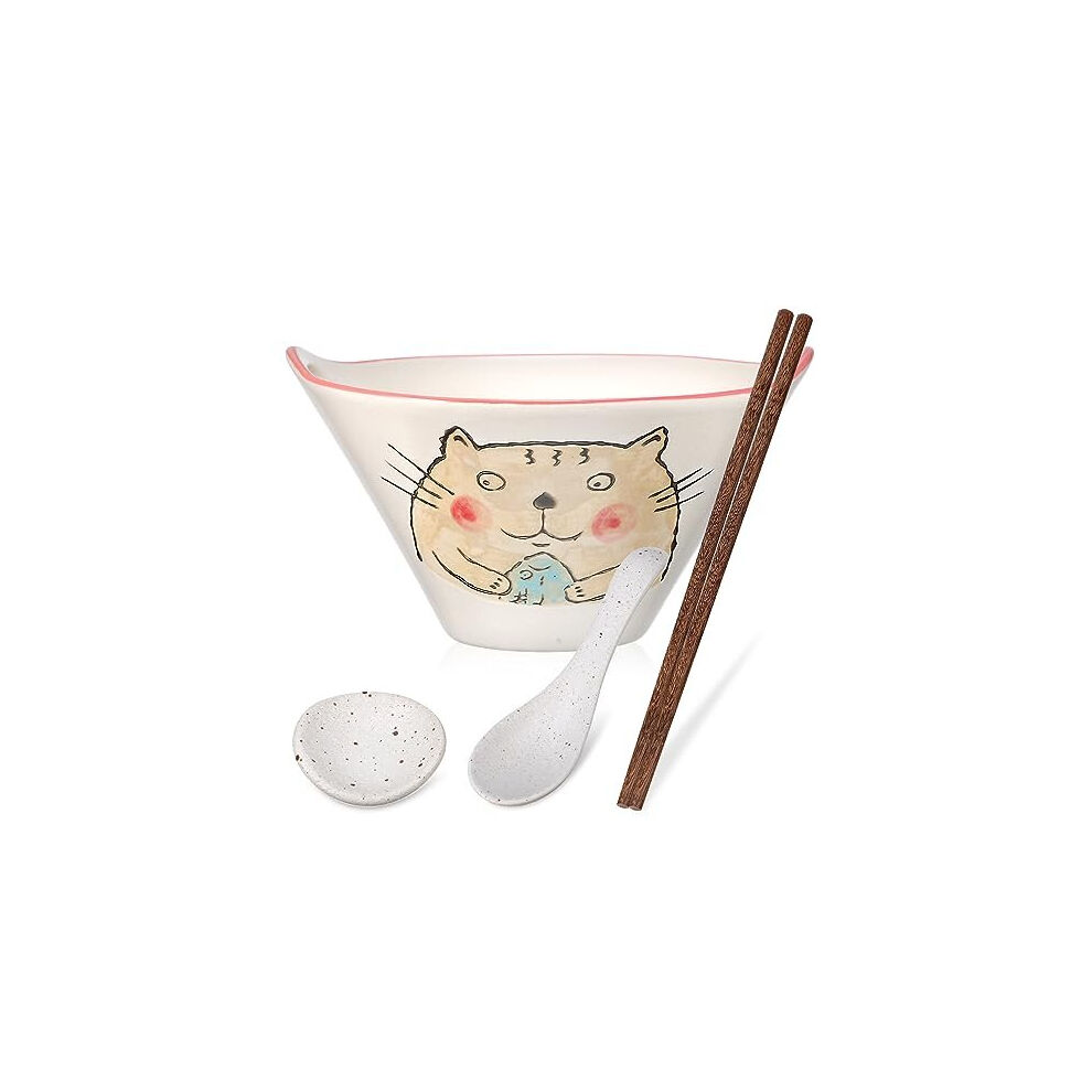 Kichvoe Ceramic Ramen Bowl Set 20CM/7.7Inch Porcelain Noodle Bowl with Chopstick