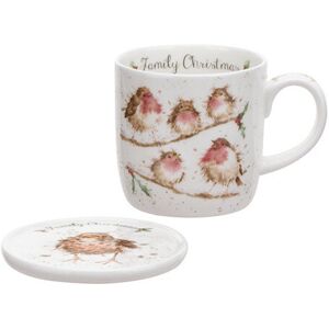 Wrendale by Royal Worcester Mug and Coasters Family Christmas Birds, Multi-Colou Wrendale by Royal Worcester Mug and Coasters Family Christmas Birds, Multi-Colou