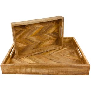 Geko Herringbone Square Wood Rustic Trays Set of 2 Geko Herringbone Square Wood Rustic Trays Set of 2