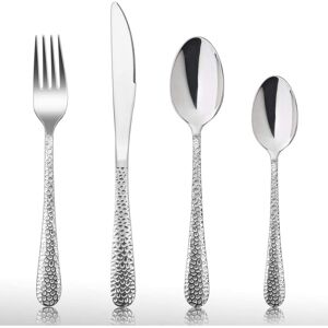 HaWare 24 Piece Cutlery Set Stainless Steel Hammered Flatware Set Service for HaWare 24 Piece Cutlery Set Stainless Steel Hammered Flatware Set Service for