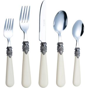 EXZACT 20-Piece French Vintage Cutlery Set - Ivory Cream Handles, Stainless Stee EXZACT 20-Piece French Vintage Cutlery Set - Ivory Cream Handles, Stainless Stee