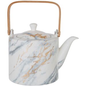Premier Housewares White Porcelain Teapot With Bamboo Handle,Marble Effect Gold Finish Ceramic Tea Premier Housewares White Porcelain Teapot With Bamboo Handle,Marble Effect Gold Finish Ceramic Tea