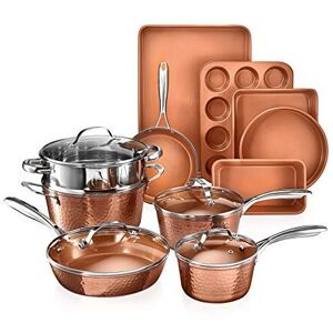 GOTHAM STEEL Hammered Copper Collection 15 Piece Premium Cookware & Bakeware Se GOTHAM STEEL Hammered Copper Collection 15 Piece Premium Cookware & Bakeware Se
