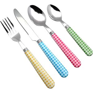 EXZACT Cutlery Set 24pcs Stainless Steel with Gingham Check Coloured Handles - 6 EXZACT Cutlery Set 24pcs Stainless Steel with Gingham Check Coloured Handles - 6