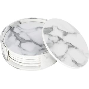 lovingmona Marble Coasters Set of 6 White Coasters for Drink with Holder Round P lovingmona Marble Coasters Set of 6 White Coasters for Drink with Holder Round P