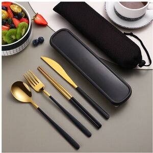 KELUOFU (Black-Gold) 304 Portable Cutlery Set Dinnerware Set High Quality Stainless Stee KELUOFU (Black-Gold) 304 Portable Cutlery Set Dinnerware Set High Quality Stainless Stee