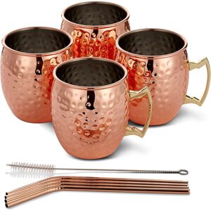 Oak & Steel 4 Moscow Mule Cooper Cocktail Mugs, Hammered Design Gift Set with Stainless Stee Oak & Steel 4 Moscow Mule Cooper Cocktail Mugs, Hammered Design Gift Set with Stainless Stee