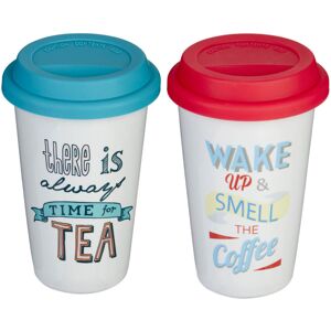 Premier Housewares Set Of 2 330ml Wake Up And Teatime Porcelain Hot Drinks Travel Mugs Outdoor Cup Premier Housewares Set Of 2 330ml Wake Up And Teatime Porcelain Hot Drinks Travel Mugs Outdoor Cup