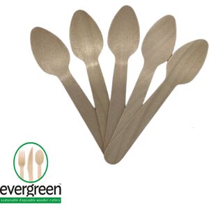 Evergreen (100pcs Teaspoons) Biodegradable Wooden Cutlery - Knives, Forks, Spoons - Pack o Evergreen (100pcs Teaspoons) Biodegradable Wooden Cutlery - Knives, Forks, Spoons - Pack o