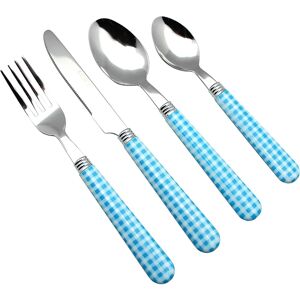 EXZACT Cutlery Set 24pcs Stainless Steel with Gingham Check Coloured Handles - 6 EXZACT Cutlery Set 24pcs Stainless Steel with Gingham Check Coloured Handles - 6