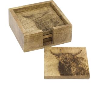 Carousel Set Of 4 Mango Wood Highland Cow Coasters 4 Piece Rustic Coasters With Holder Carousel Set Of 4 Mango Wood Highland Cow Coasters 4 Piece Rustic Coasters With Holder