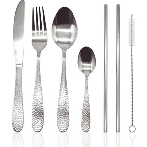 Glim & Glam (24pc set) Cutlery Set Stainless Steel Hammered Handle Silver Glim & Glam (24pc set) Cutlery Set Stainless Steel Hammered Handle Silver