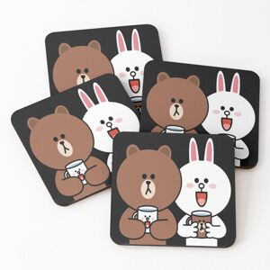 WHIBOS Leather Coasters Cute brown bear cony bunny rabbit lovers Set of 4 / 4 x 4 inch WHIBOS Leather Coasters Cute brown bear cony bunny rabbit lovers Set of 4 / 4 x 4 inch