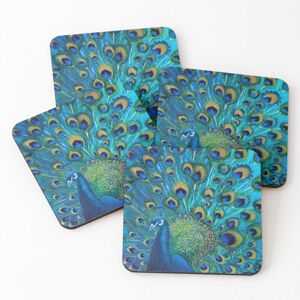 WHIBOS Leather Coasters Peacock Full Glory 2 Set of 4 / 4 x 4 inch WHIBOS Leather Coasters Peacock Full Glory 2 Set of 4 / 4 x 4 inch