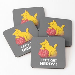 WHIBOS Leather Coasters Let's get nerdy cat with game dice nerd gift Set of 4 / 4 x 4 i WHIBOS Leather Coasters Let's get nerdy cat with game dice nerd gift Set of 4 / 4 x 4 i