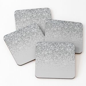 WHIBOS Leather Coasters Silver Grey Glitter Glam Sparkle Set of 4 / 4 x 4 inch WHIBOS Leather Coasters Silver Grey Glitter Glam Sparkle Set of 4 / 4 x 4 inch