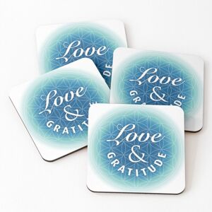 WHIBOS Leather Coasters Love Gratitude on Flower of Life Set of 4 / 4 x 4 inch WHIBOS Leather Coasters Love Gratitude on Flower of Life Set of 4 / 4 x 4 inch