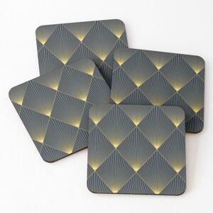 WHIBOS Leather Coasters Art Deco sophisticated diamond pattern navy and gold Set of 4 / WHIBOS Leather Coasters Art Deco sophisticated diamond pattern navy and gold Set of 4 /