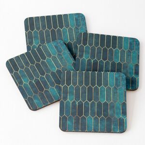 WHIBOS Leather Coasters Deep Teal and Blue Gold Pattern Set of 4 / 4 x 4 inch WHIBOS Leather Coasters Deep Teal and Blue Gold Pattern Set of 4 / 4 x 4 inch