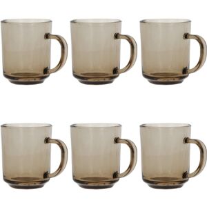 Qing Ping Guo Smoked Brown Glass Mugs 225ml - Set of 6 with Wide Handles, Durable Transparent Qing Ping Guo Smoked Brown Glass Mugs 225ml - Set of 6 with Wide Handles, Durable Transparent