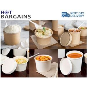 HOT BARGAINS (8oz White, 50) Disposable Soup Bowl Cup Containers with Lids Kraft / White Take HOT BARGAINS (8oz White, 50) Disposable Soup Bowl Cup Containers with Lids Kraft / White Take
