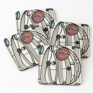 WHIBOS Leather Coasters Charles Rennie Mackintosh design Set of 4 / 4 x 4 inch WHIBOS Leather Coasters Charles Rennie Mackintosh design Set of 4 / 4 x 4 inch