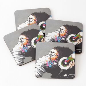 WHIBOS Leather Coasters Banksy DJ Monkey Thinker with Headphones Set of 4 / 4 x 4 inch WHIBOS Leather Coasters Banksy DJ Monkey Thinker with Headphones Set of 4 / 4 x 4 inch