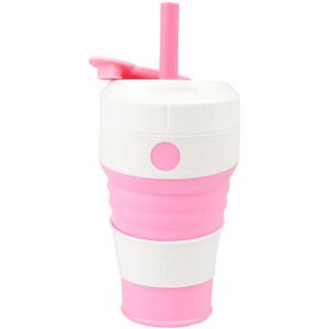 nobrand (pink) 450mL Silicone Collapsible Coffee Cup With Straw Leak-proof Lid For Trave nobrand (pink) 450mL Silicone Collapsible Coffee Cup With Straw Leak-proof Lid For Trave