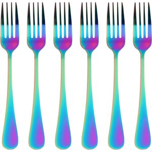Jojomino Stainless Steel Table Forks Set, 6Pcs Rainbow Color Stainless Steel Tableware Cu Jojomino Stainless Steel Table Forks Set, 6Pcs Rainbow Color Stainless Steel Tableware Cu