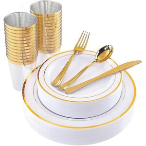 Unbranded 150pcs Multi-use Gold Plastic Dinnerware Set, 25pcs Resuable Dinner Plates, 25pc Unbranded 150pcs Multi-use Gold Plastic Dinnerware Set, 25pcs Resuable Dinner Plates, 25pc
