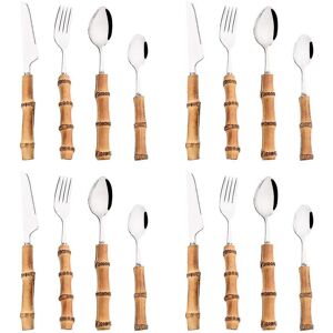 Unbranded (24PCS) 4/8/16/24pcs Creative Bamboo Handle Cutlery Set Stainless Steel Tablewar Unbranded (24PCS) 4/8/16/24pcs Creative Bamboo Handle Cutlery Set Stainless Steel Tablewar