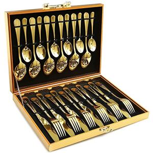 KAHEIGN 24Pcs Gold Silverware Set, Gold Forged Stainless Steel Flatware, 6 x Dinner Knif KAHEIGN 24Pcs Gold Silverware Set, Gold Forged Stainless Steel Flatware, 6 x Dinner Knif