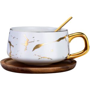 TELANKS Porcelain Coffee Cup & Saucer Set, 300ml White, Handmade Marble Pattern, TELANKS Porcelain Coffee Cup & Saucer Set, 300ml White, Handmade Marble Pattern,