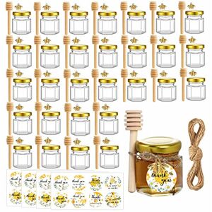 Eidoct Mini Glass Honey Jars, 1.5 oz Hexagon Honey Jars with Wooden Dipper, Gold Lids, Eidoct Mini Glass Honey Jars, 1.5 oz Hexagon Honey Jars with Wooden Dipper, Gold Lids,