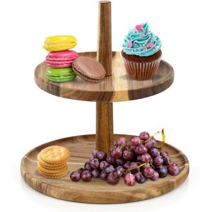 GEEZY 2 Tier Wooden Food Stand Round Acacia Wood Serving Tray Cup Cake Tiered Di GEEZY 2 Tier Wooden Food Stand Round Acacia Wood Serving Tray Cup Cake Tiered Di