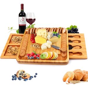 BOSSJOY Bamboo Cheese Board with Cheese Tools, Cheese Plate Charcuterie Board Platter Se BOSSJOY Bamboo Cheese Board with Cheese Tools, Cheese Plate Charcuterie Board Platter Se