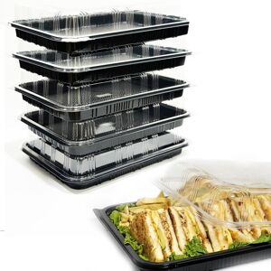 TRAYA Pack of 5 Sandwich Platter Trays with Lids (33.5 x 24 x 7 cm) - Reusable B TRAYA Pack of 5 Sandwich Platter Trays with Lids (33.5 x 24 x 7 cm) - Reusable B