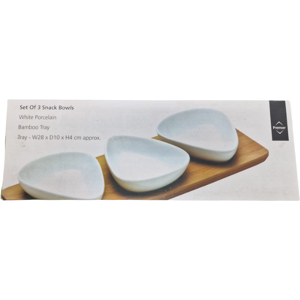 Premier Housewares Set Of 3 Snack Bowls White Porcelain Bamboo Tray Dishwasher Safe Premier Housewares Set Of 3 Snack Bowls White Porcelain Bamboo Tray Dishwasher Safe
