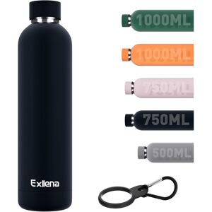 Exllena Store Exllena Insulated Black Water Bottles 1l with Clip, Double Wall Vacuum Drinks Bo Exllena Store Exllena Insulated Black Water Bottles 1l with Clip, Double Wall Vacuum Drinks Bo