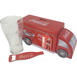 Coca Cola Coca-Cola Truck Money Tin With Glass & Bottle Opener Coca Cola Coca-Cola Truck Money Tin With Glass & Bottle Opener