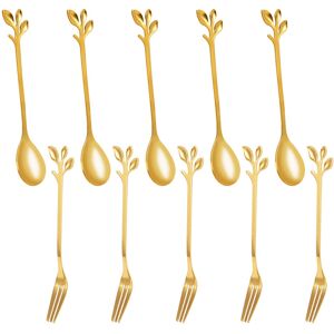 - Senza marca/Generico - 5Spoon+5Forks Stainless Steel Leaf Spoon Fork Dessert Spoons, Golden - Senza marca/Generico - 5Spoon+5Forks Stainless Steel Leaf Spoon Fork Dessert Spoons, Golden