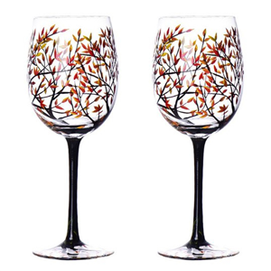 Spactz 2Pcs Autumn Tree Wine Glass - Fall Colors Hand Painted Leaf Spactz 2Pcs Autumn Tree Wine Glass - Fall Colors Hand Painted Leaf